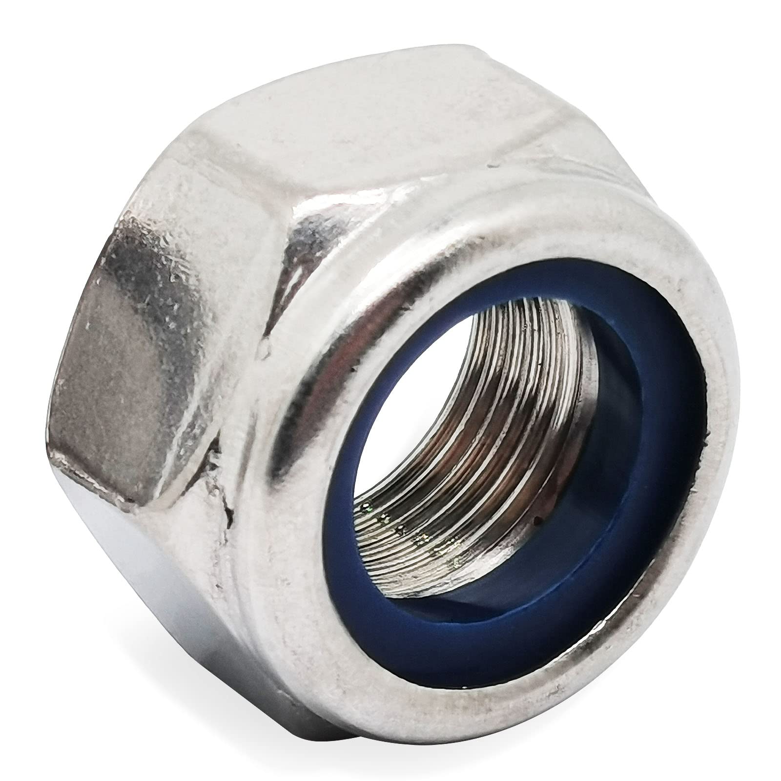 Photo 1 of 2pcs M20x1.5mm Nylon Insert Locknuts,Fine Thread Hex Nuts,304 Stainless Steel Lock Nut Assortment Kit Perfect for Lock Washers,Silver