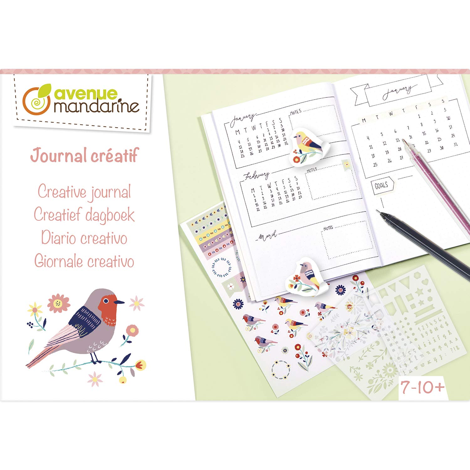 Avenue Mandarine - Ref KC108C - Creative Box - Creative Journal - 96 Page A5 Notebook, A6 Stencils, Markers & Stickers, 12-Page Inspirational Booklet - Suitable for Ages 7-10+
