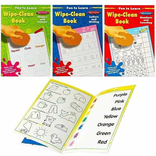 Set of 3 Wipe Clean Books for Age: 4 and up