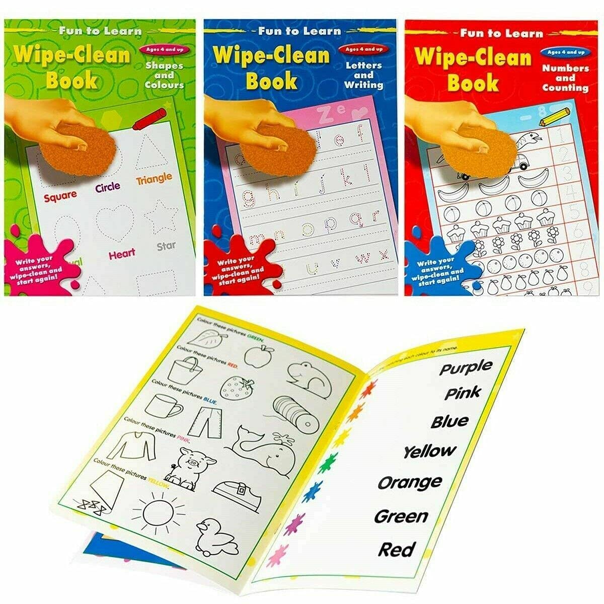 Set of 3 Wipe Clean Books for Age: 4 and up