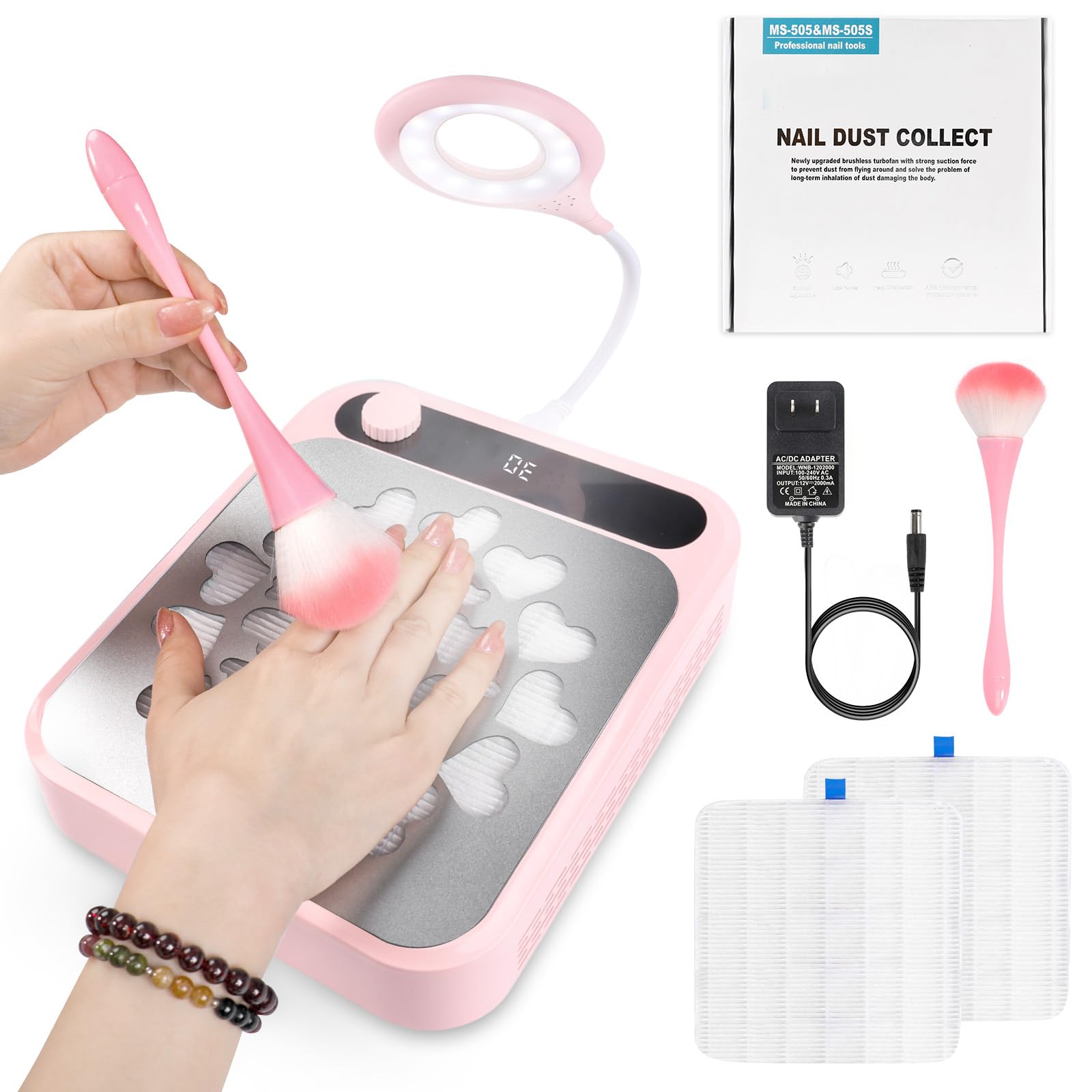 Photo 1 of heemeei Nail Dust Collector, Dust Collector Nail Tech with LED Light & 2Pcs Reusable Filters & Cleaning Brush, Nail Fan Vacuum Dust Collector for Salon Home, Manicure Acrylic Gel Nails Polishing(Pink)