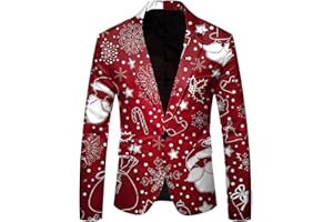 Christmas Blazers for Men Ugly Xmas Holiday Print Slim One Button Dress Jacket Christmas Party Suit Jacket Sport Coat