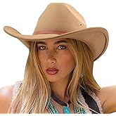 DRESHOW Western Cowboy Hat for Men Women Cowboy Cowgirl Hat Outdoor Wide Brim Retro Felt Fedora Hats Unisex Rolled up Caps