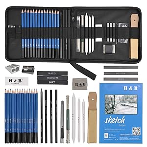 YOTINO 35pcs Drawing and Sketching Pencil Set, Professional Sketch Pencils Set in Zipper Carry Case, Art Supplies Drawing Kit with Graphite Charcoal Sticks Tool Sketch book for Adults Kids