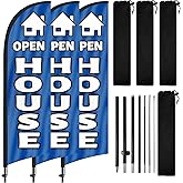 Open House Flags for Real Estate Agents, Open House Flag with Pole Kit and Ground stake, Open House Signs for Real Estate 8FT, Open House Flag Sign Banner for Outside 3Pack(Blue)