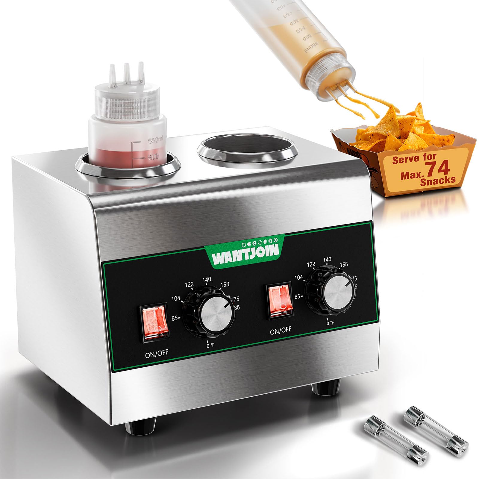 Photo 1 of  Electric Sauce Warmer Dispenser Countertop Stainless Steel Sauce Heat Preservation Machine 320W Hot Fudge Nacho Cheese Ketchup Chocolate Warmer for Commercial with 650ml Squeeze Bottle*2