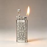 Vintage Chrome Arabesque Pipe Lighter with Pipe Tamper, Soft Flame Gift Box | Unisex-Adult Pipe Lighter, 90&deg; Angled Soft Flame, Tamper &amp; Scraper, Refillable, Ideal Gift for Birthdays (Butane Not Include)