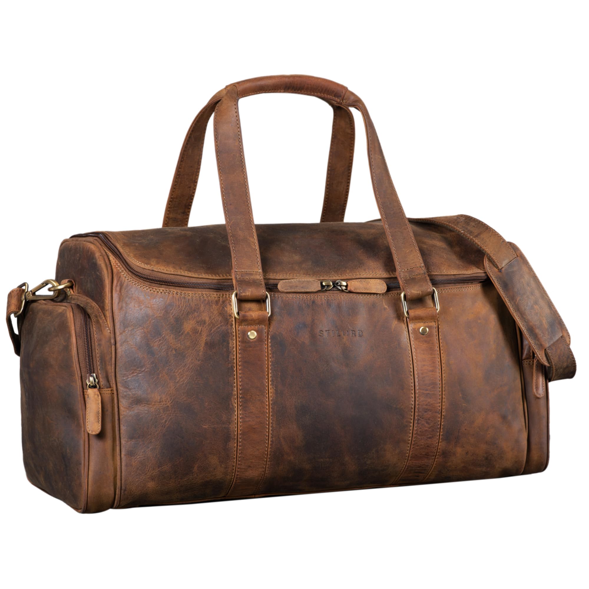 STILORD STILORD 'Myles' Vintage Leather Travel Bag for Men | Large XL Genuine Leather Luggage | Weekender with Shoulder Strap and Overnight Duffle Bag Colour:Middle Brown