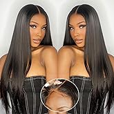 Wear and Go Glueless Wigs Human Hair Pre Plucked Pre Cut 6x4 Straight Lace Front Wigs Human Hair Wigs for Women No Glue Hd Lace Front Closure Ready to Wear Wigs 180% Density 20 Inch Natural Black