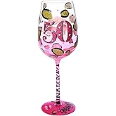 NymphFable 50th Birthday Wine Glass Hand-painted Wine Glass for Women 15oz Personalised Birthday Gift