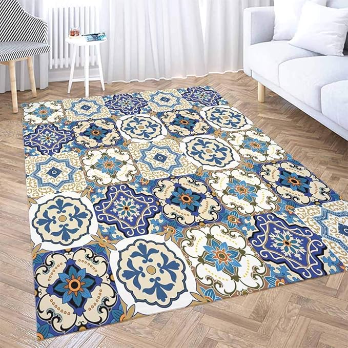 Dethel Chic Area Rug, Royal Blue Area Rugs 5X7 Area Rugs