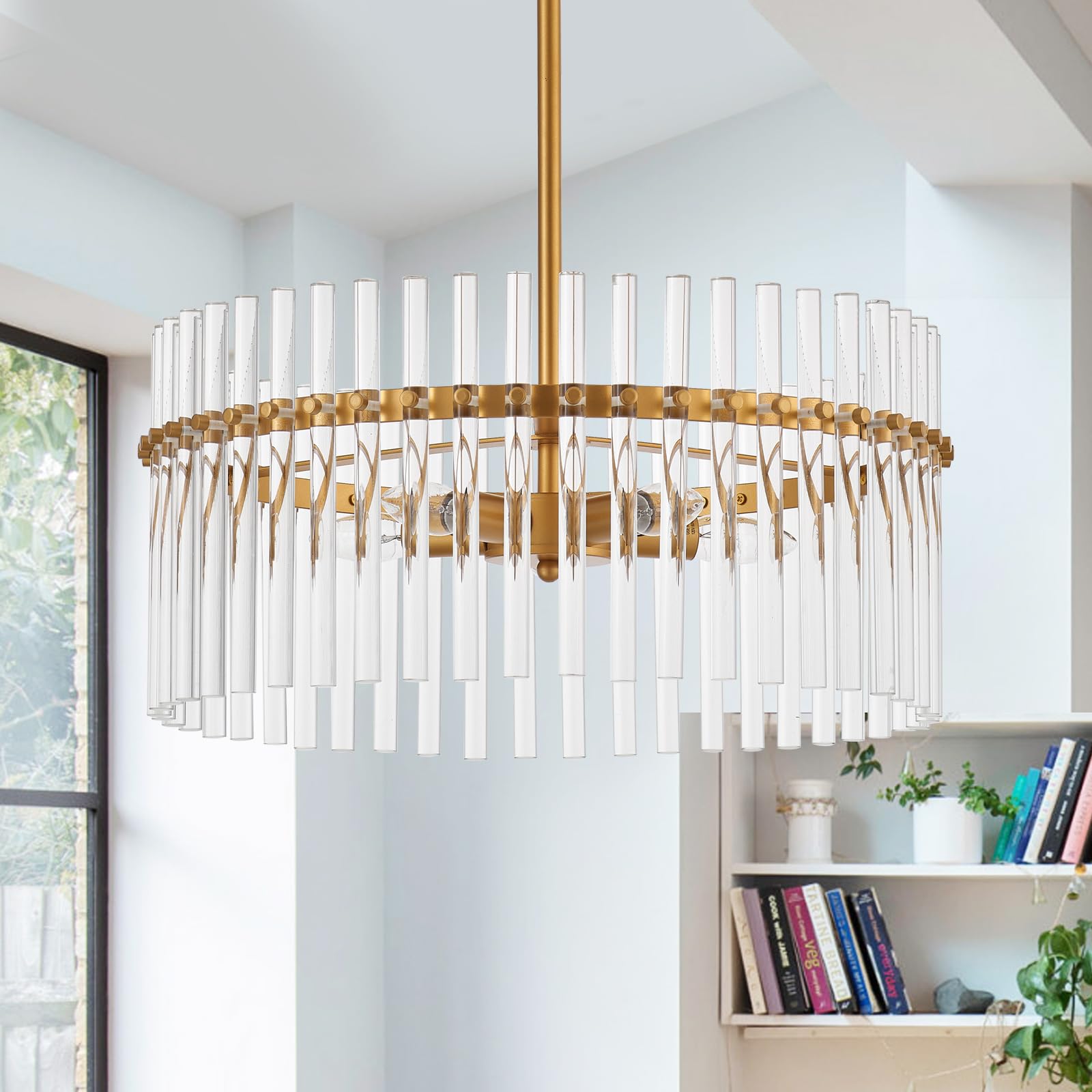 Photo 1 of ***********NEW, BUT HAS SOME BROKEN GLASS PIECES***********
VANZARLA Glass Chandelier for Entryway, Gold Pendant Light for Hallway, Modern Hanging Light Fixture for Kitchen Island Dining Room Bedroom Foyer, Dia 24 Inch