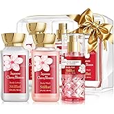 Bath and Body Care Gift Sets, Cherry Blossom Spa Shower Travel Set for Teenager and Her, Including Body Wash, Body Lotion and Fragrance Body Mist, for Birthday Anniversary Wedding Christmas New Year