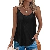 AUSELILY Womens 2026 Trendy Summer Tank Tops Casual Ladies Eyelet Embroidery Loose Fit Sleeveless Scoop Neck Hollow Camisoles