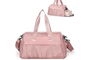 VOOWO Travel Duffle Bag, Small Gym Bags Duffel Bag for Women and Men with Shoes Compartment, Carry On Bag for Airplanes, Personal Item Travel Tote Bag, Weekender Overnight Bag for Travel (Pink)
