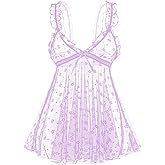 HOTSO Lace Babydoll Ruffle Lingerie for Women Sexy Mini Mesh Dress Chemise Nightgown Sheer See Through Wedding Nightie