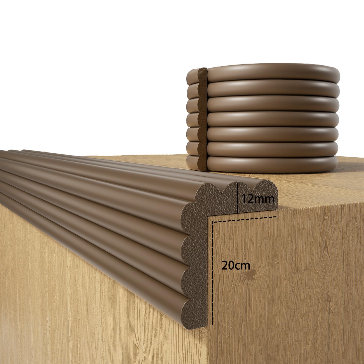 Photo 1 of Baby Proofing Wall Corner Protector,Edge Guard Corner Protector,6.56ft Thinken Soft Corner Protectors Pre-Taped Soft Rubber Foam Edge Cushion for Furniture (Brown-L, 6.56Ft x 7.8" W x 0.47" Th)