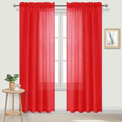 Dwcn Red Sheer Curtains Semi Transparent Voile Rod Pocket Curtains For Bedroom And Living Room 52 X 108 Inches Long Set Of 2 Panels