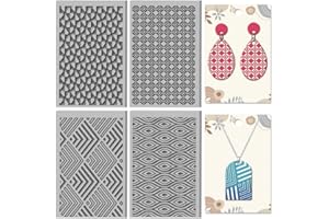 CHGCRAFT 4 Sheets Geometric Clay Texture Mat Artistic Wave Seamless Pattern Polymer Clay Texture Sheets DIY Tools for Pottery Earring Jewelry Making Stamp Engraving Machines, 4x2.6inch