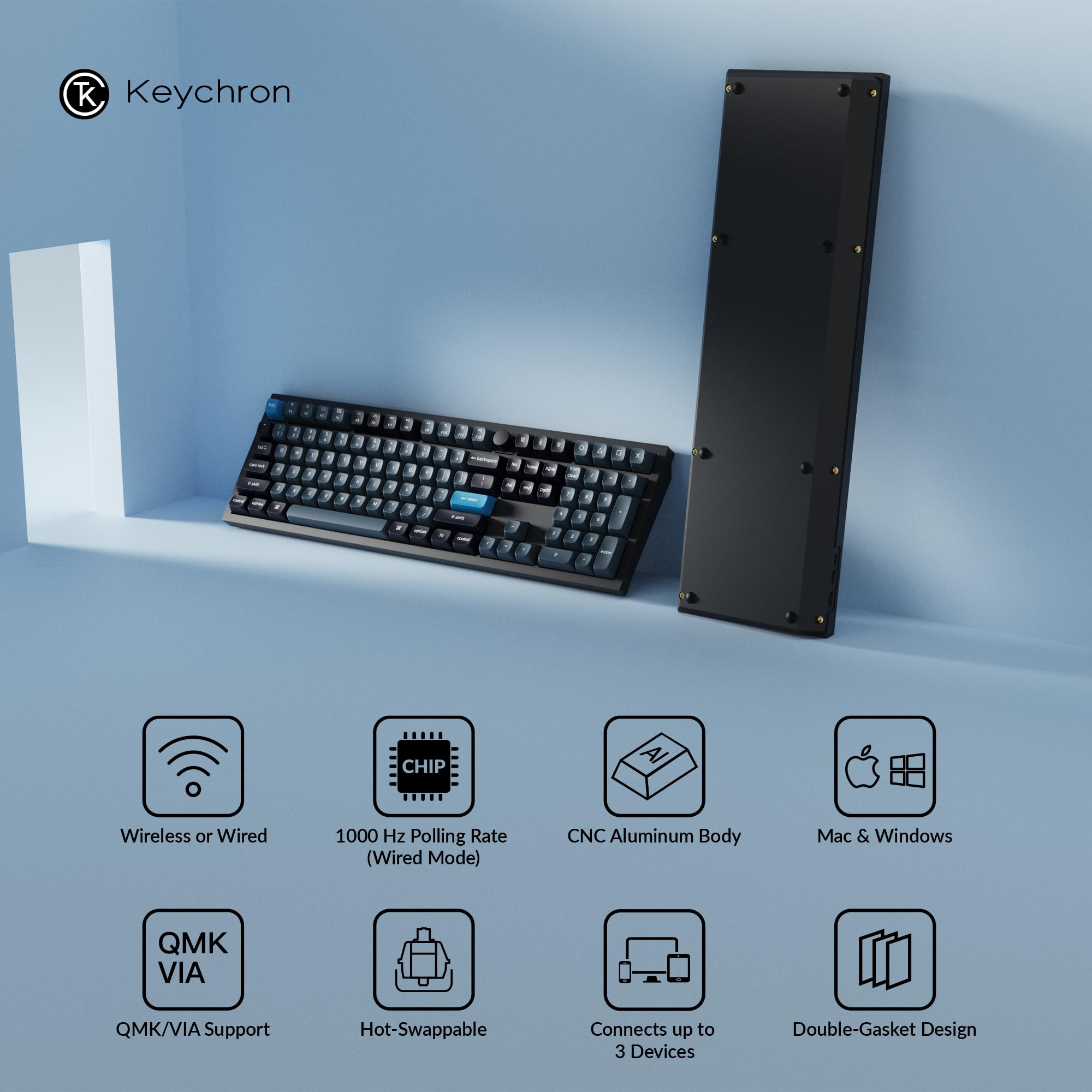 Keychron Q6 Pro Full Metal QMK/VIA Custom Wireless Bluetooth/USB-C Mechanical Keyboard, Full Size 108-Key Programmable Knob RGB Backlit Hot-Swappable K Pro Banana Switch for Mac Windows Linux-Black