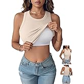 REORIA Women's Built in Bra Tank Tops Racerback Ribbed Sleeveless Fitted Summer Outfits 2026