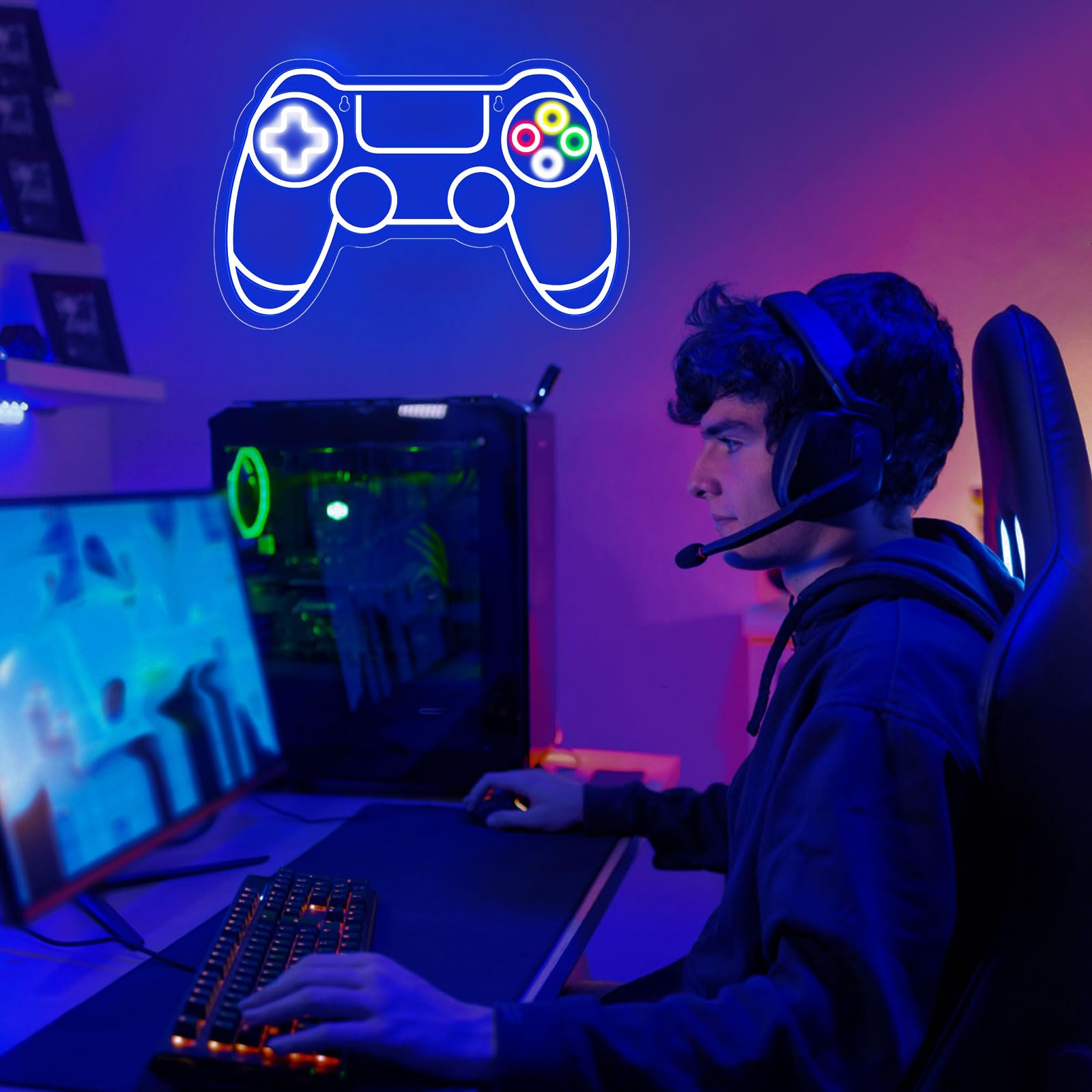 Gamer Neon Sign, Gamepad Shaped LED Neon Sign for Gamer Room Decor, Gaming Neon Sign for Boys Room Decor, Neon Gaming Sign for Gaming Wall Decor, USB Powered Gamer Gifts for Teens, Boys, Kids