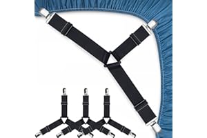 JBYAMUS Bed Sheet Straps, Easy to Install Bed Sheet Clips, Fitted Sheet Clips Sheet Fasteners, Say Goodbye to The Messy Sheets (Black-4 Pcs)