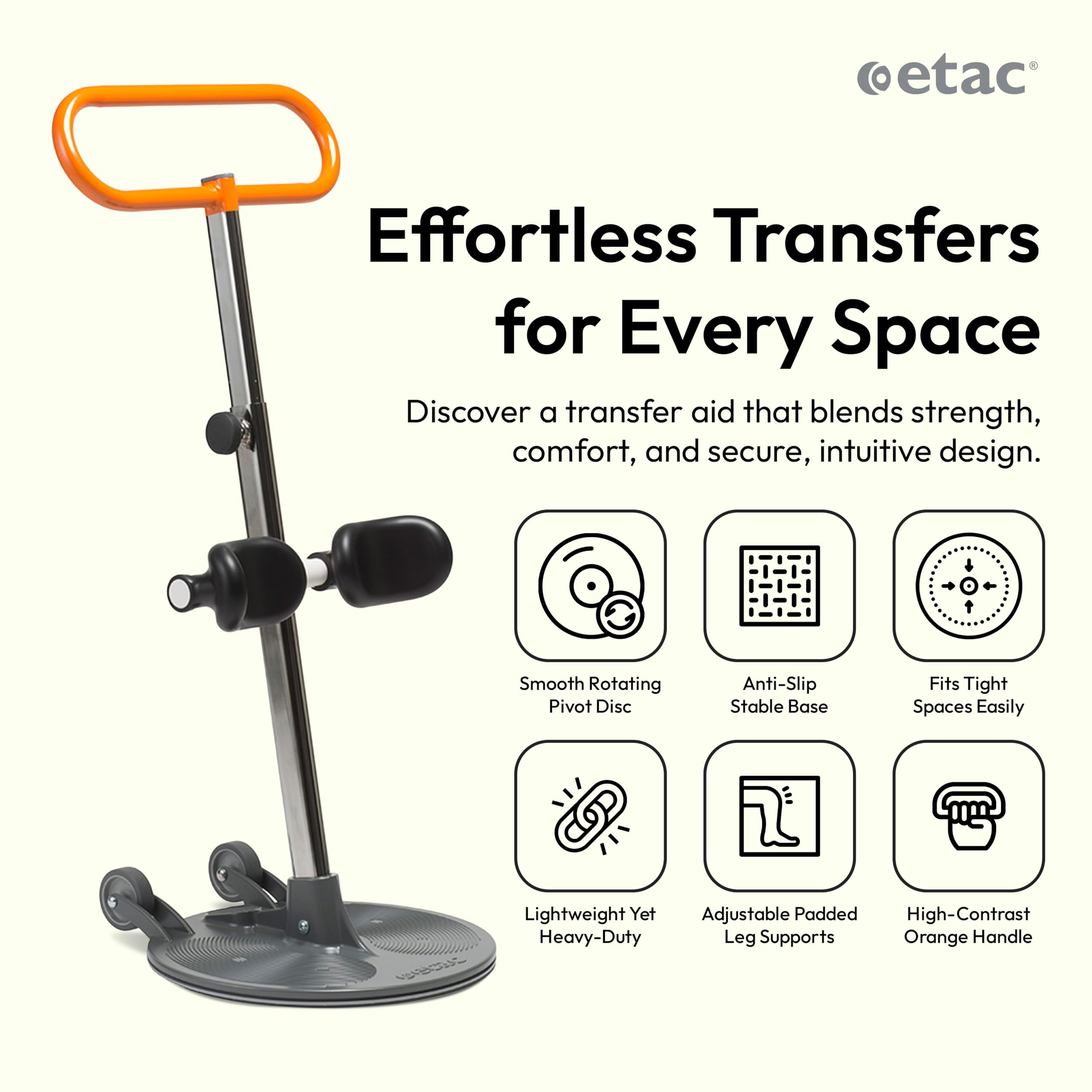 Etac Turner PRO Patient Transfer Aid - Sit to Stand Lift for Elderly with High Safe Working Load (440 lbs) - Patient Lift and Mobility Assist for Safer Transfers with Platform Disc & Anti-Slip Bottom