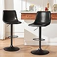 LEMBERI Bar Stools Set of 2 Modern Swivel Barstools Counter Height with Backrest, Adjustable Faux Leather Upholstered Bar Chairs for Kitchen Island (Black)