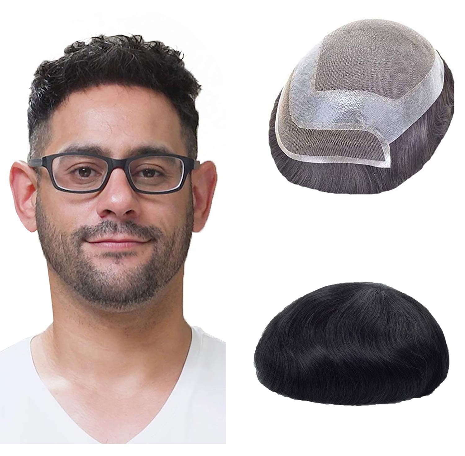 Lordhair Human Hair Toupee for Men, Natural Hairline French Lace Front with Skin Perimeter Men's Hair System