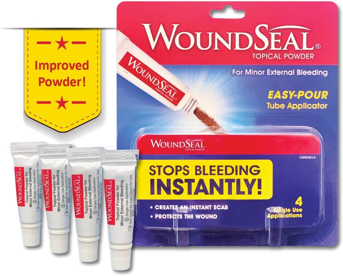 WoundSeal Topical Powder Wound Care First Aid for Cuts, Scrapes and Abrasions Single Use, 4 count (Packaging May Vary): Health & Personal Care