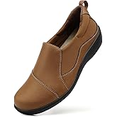 Hueneph Women's Comfort Leather Loafers Cute Casual Slip On Lightweight Walking Flats Everyday Work Shoes