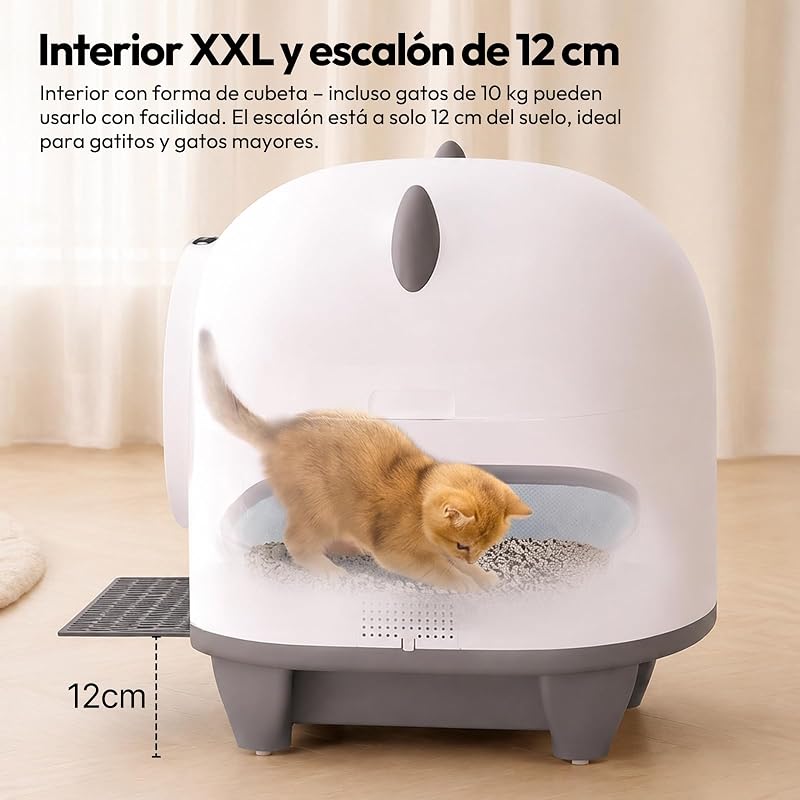 Arenero Gatos Autolimpiable Grande, 90L Gran Capacidad Arenero Automatico Gatos, Equipado con Sistema de 6 Seguridad, Compatible con Control App, Función Mejorada Eliminación Olores