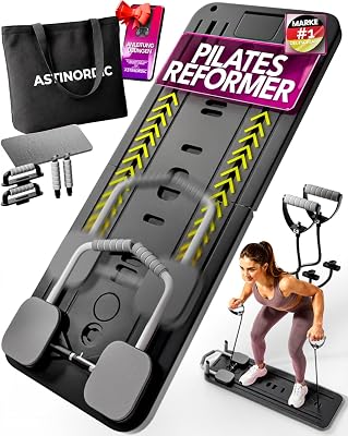 Klappbarer Pilates Reformer für Zuhause mit Zubehör & 10 Übungen – Pilates Board / Pilates Brett, Mini Pilates Reformer Gerät, Home Gym Pilates Reformer Maschine (SCHWARZ)