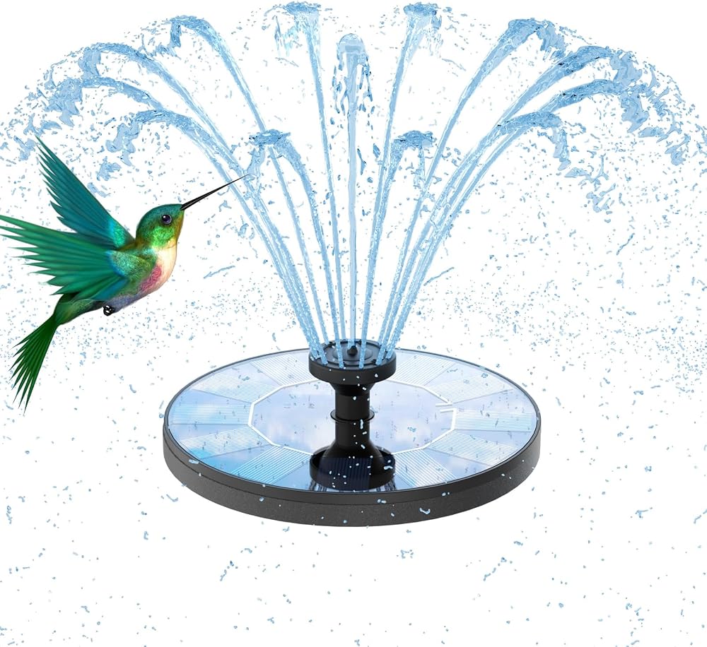 AMZtime Solar Fountain with 6 Nozzles Outdoor Water Feature