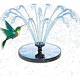 AMZtime Solar Water Fountain, Upgraded Solar Bird Bath Fountains with 6 Nozzles, Free Standing Floating Solar Powered Water Fountain Pump for Bird Bath, Garden, Pond, Pool and Outdoor