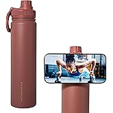 25oz Insulated Water Bottle with Magnetic Phone Mount – iPhone-Compatible, Leakproof Stainless Steel, Hot 12H / Cold 24H (Burgundy)