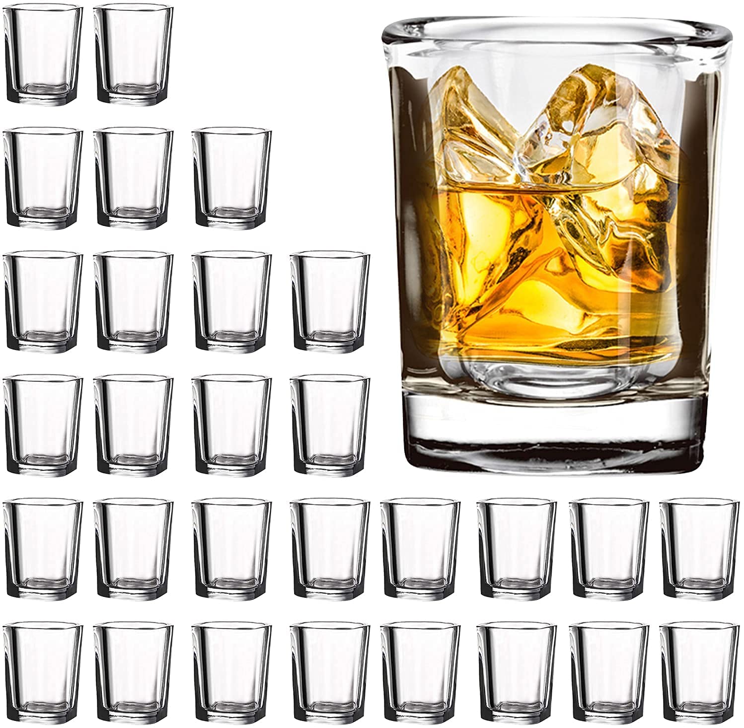 Photo 1 of Vivimee 30 Pack Heavy Base Shot Glasses Bulk, 2.2 oz Square Shot Glass Set, Clear Espresso Shot Glass, Small Whiskey Shot Glasses for Vodka, Whiskey, Tequila, Espressos, Spirits & Liquors