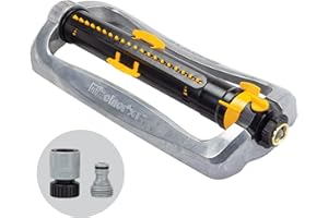 Melnor 65154AMZ XT Turbo Oscillating Sprinkler, Metal Base, 4,500 sq. ft., Quick Connect Bundle, 3-Way Adjustable, Black, Yel