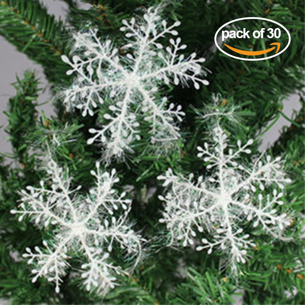 Zogin Winter White Snowflake Ornaments Christmas Festival Party Decoration - Set of 30