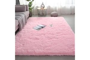 BOSHENGYA Shag Area Rugs for Bedroom Living Room,4X6 Ultra Soft Fluffy Area Rugs for Dorm, Indoor Carpet Nursery Rugs for Kids Girls Room Home Decor,Pink