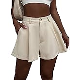Floerns Women's Solid High Waisted Wide Leg Casual Pleated Shorts with Pocket