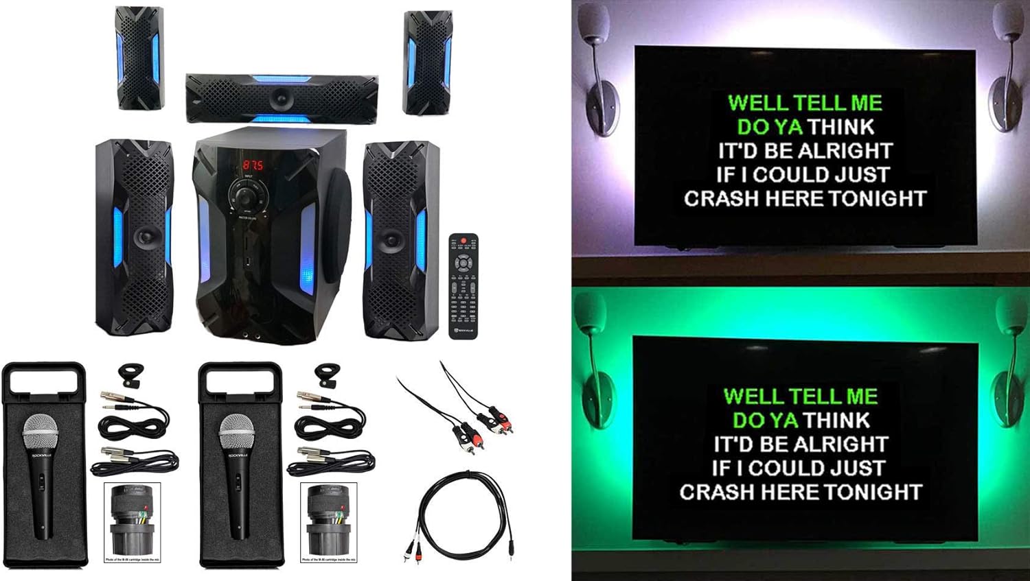 Amazon Com Rockville Bluetooth Home Theater Karaoke Machine System W 8 Subwoofer Led S Musical Instruments