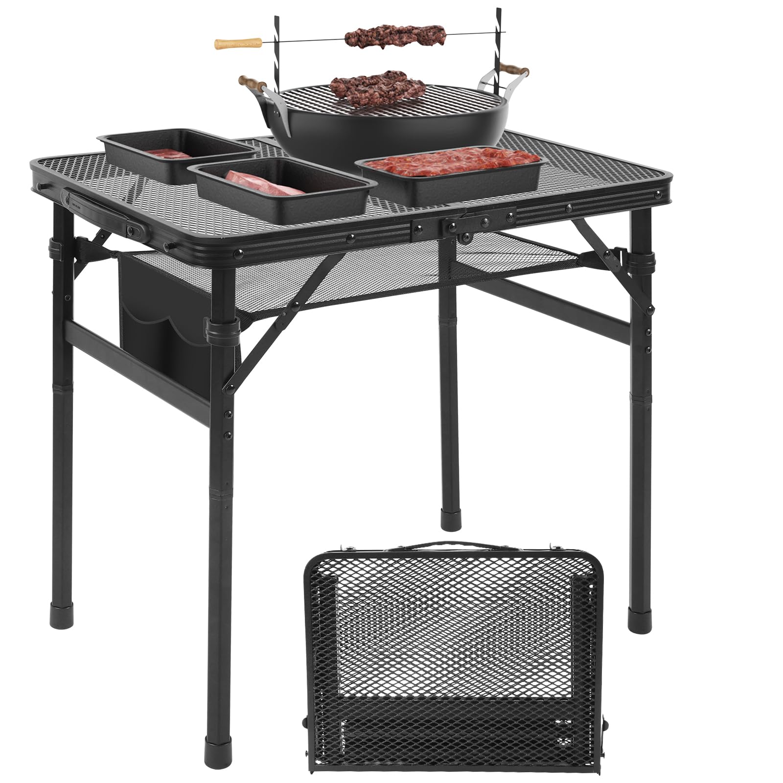 Photo 1 of **MISSING ASSEMBLY PIECES** Pnbfhn Camping Portable Folding Grill 2x1.3 FT Table, Lightweight Height Adjustable Metal Picnic Outdoor Table with Mesh Desktop and Mesh Bag, Picnic, Beach and BBQ, Party