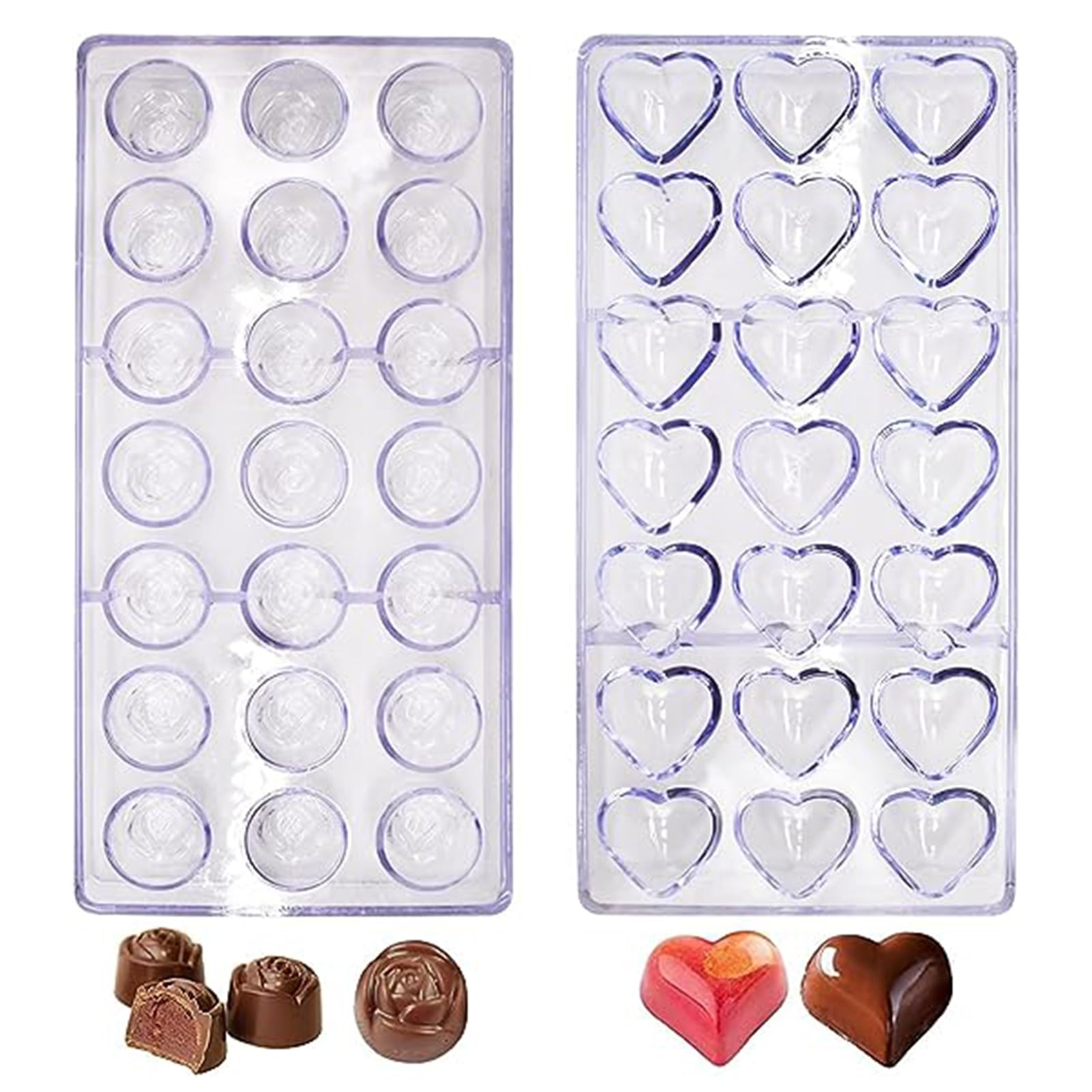 Chocolate Mold,RoadLoo 2 Pcs 21 Grid 3D Plastic Chocolate Mold Transparent Polycarbonate Reusable Sweet Candy DIY Molds for Handmade Ice Cubes Pastry Making Wedding Cake — image 1