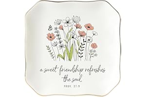 HEXMOZ Friend Gifts for Women, Best Friends, Soul Sister - Christian Christmas Friendship Gifts, Birthday, Religious Ideas - A Sweet Friendship Refreshes The Soul 4.5"X4.5" Ceramic Jewelry Dish Tray
