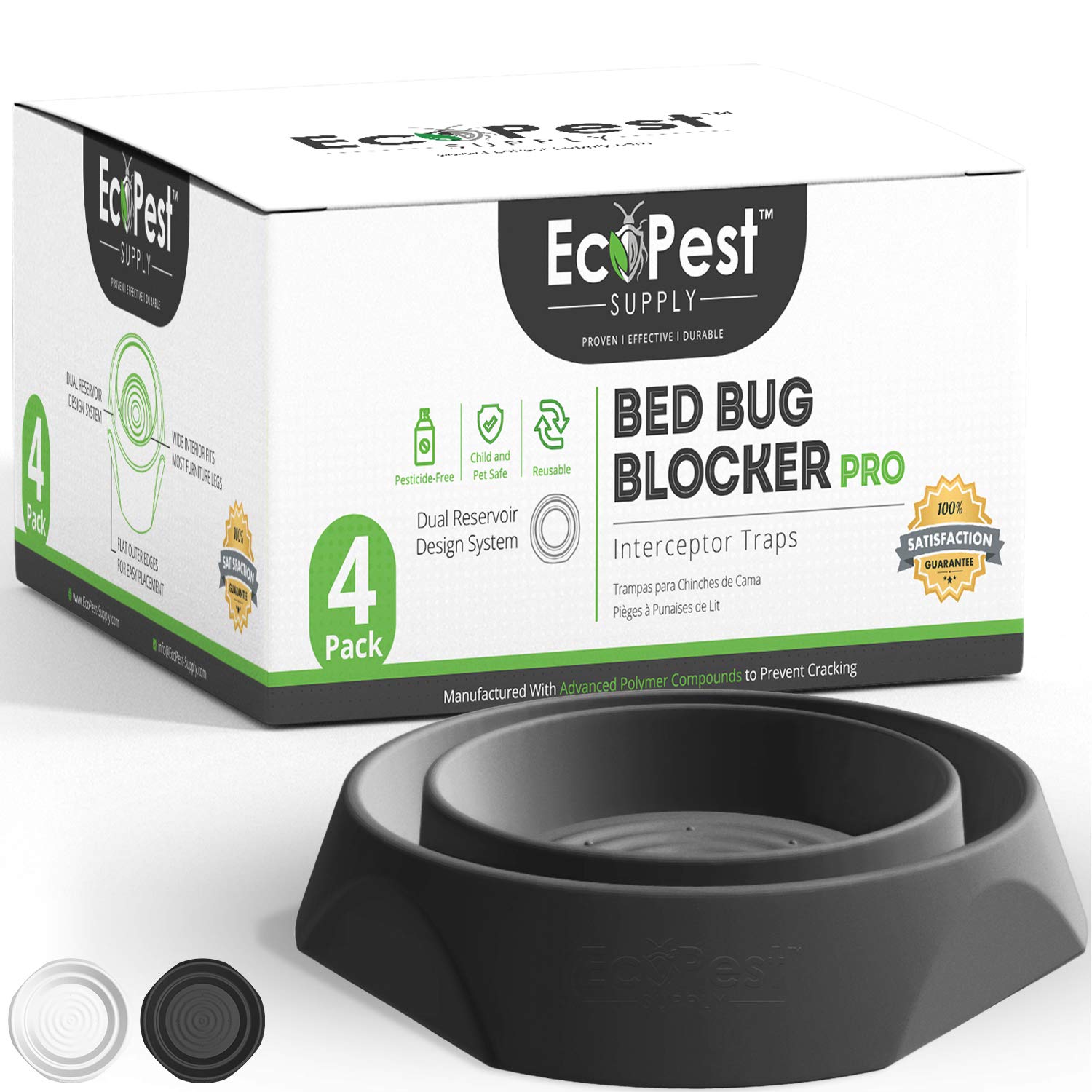 EcoPest Bed Bug Interceptors – 4 Pack | Bed Bug Blocker (Pro) Interceptor Traps (Black)