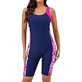 Halcurt Women's Boyleg Racerback Athletic One Piece Swimsuit Modest Knee Lenth Full Coverage Bathing Suit