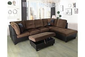 SIENWIEY Brown Sectional Couch for Living Room Set, 105 Inch Sectional Sofa L Shaped Couch with Storage Ottoman/Microfiber Fabric/Facing Right Chaise