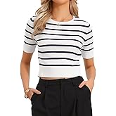 Allegra K Short Sleeve Striped Top for Women Crew Neck t Shirts 2026 Summer Knit Casual Cropped Pullover Sweater